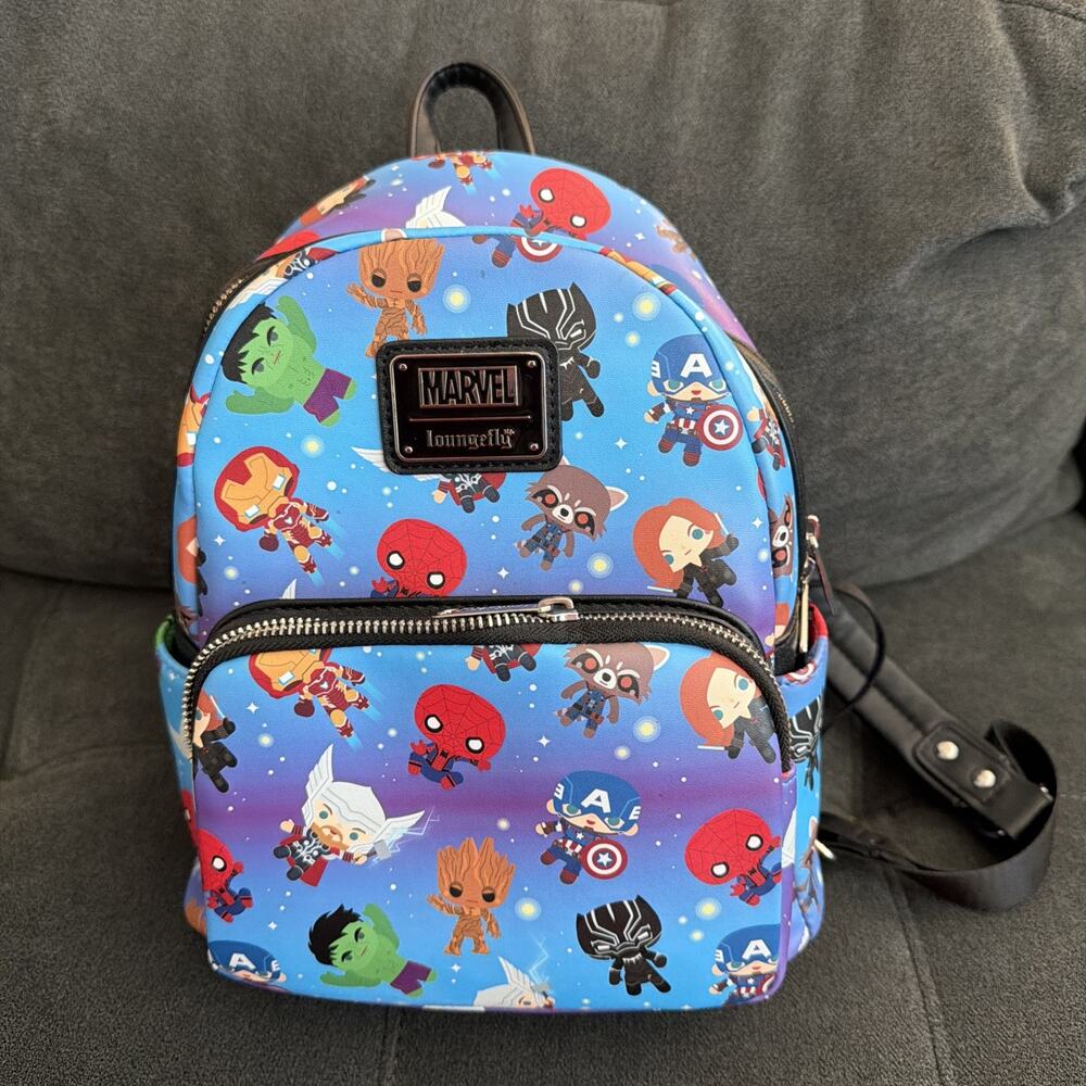 Loungefly Marvel Mini Backpack Disney Chibi Pattern Avengers Spiderman 12x9.5x6